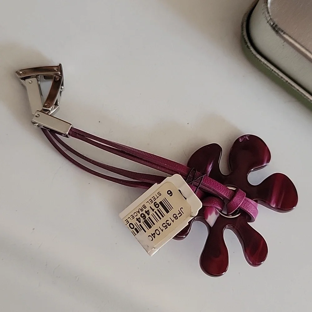 Fossil Steel unique purple flower necklace bracelet new nwt colorado tin box